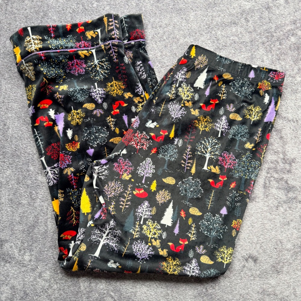 Secret Treasures Womens Pajama Pants Large 12-14 Black Woodland Fox Squirrel